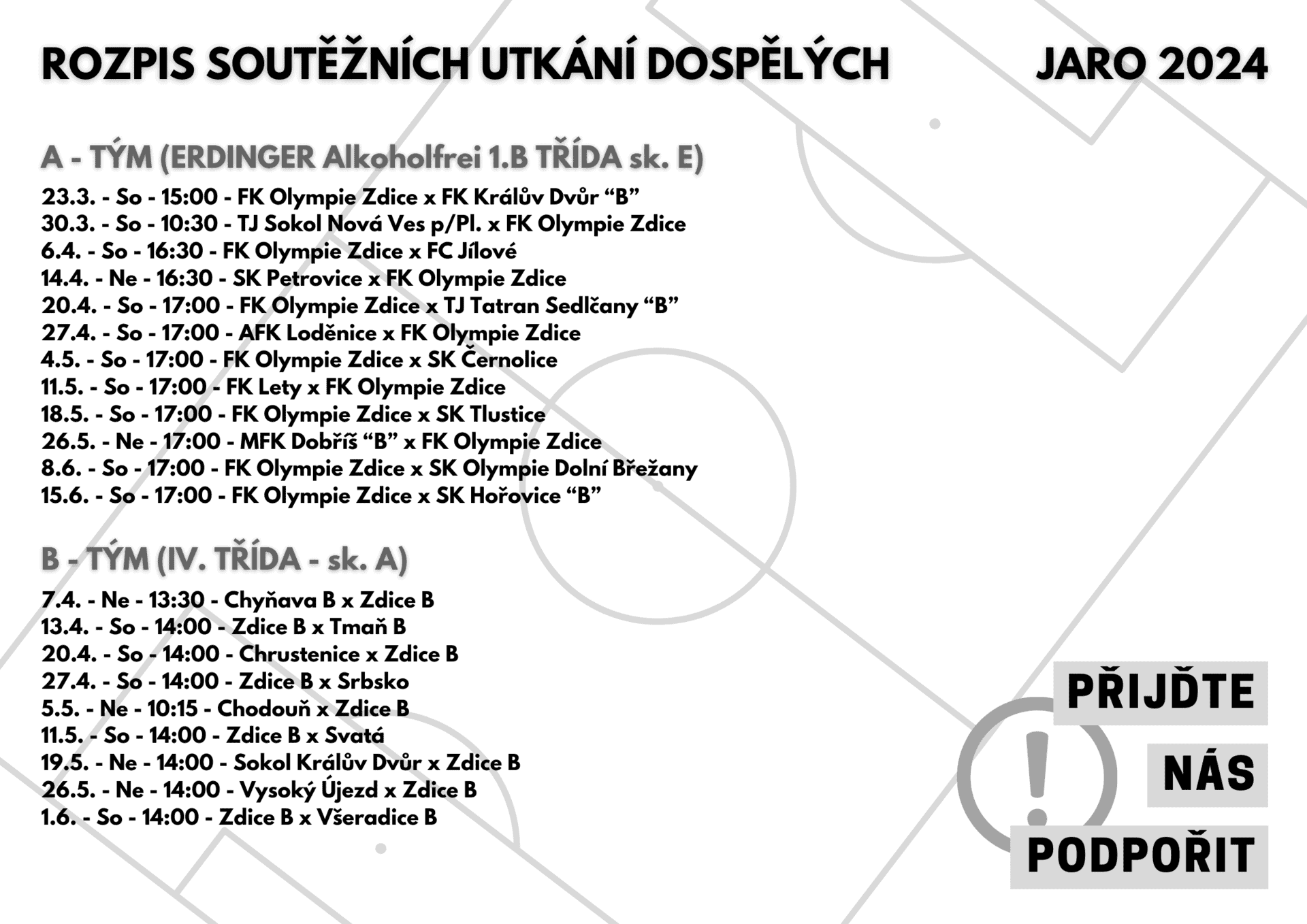 Přečtete si více ze článku Rozpis soutěžních utkání – jaro 2024